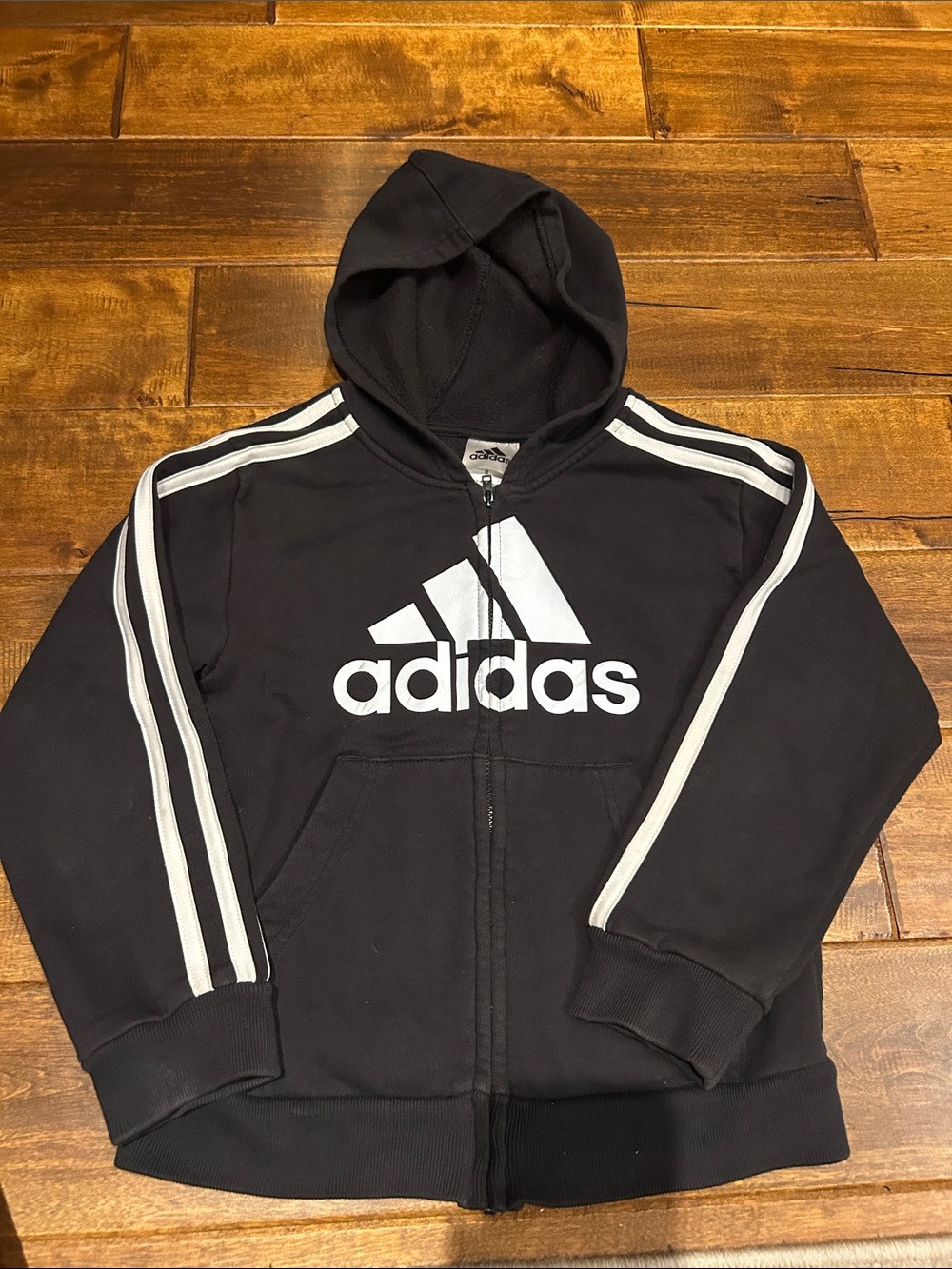 adidas Black Hoodie with White Logo and Stripes